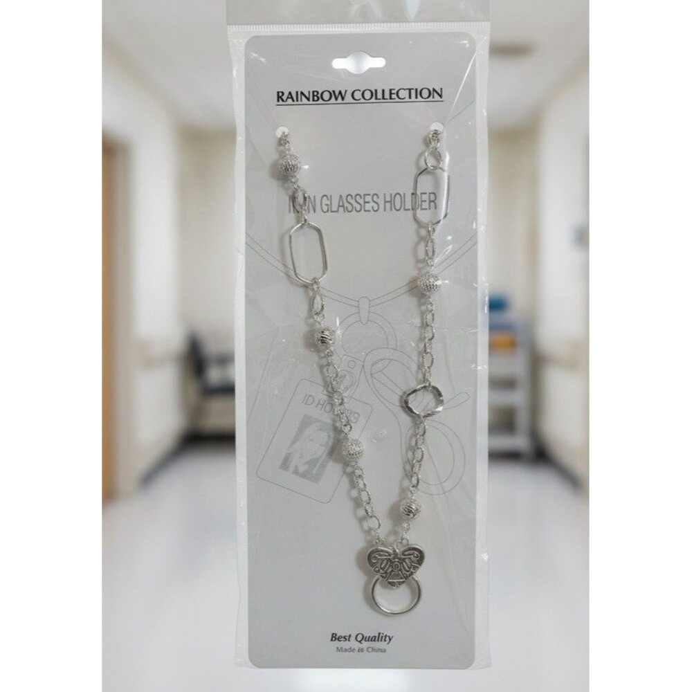 Angel Design ID Badge Holder Necklace Glasses Chain Silver Tone Lanyard 14” NIP